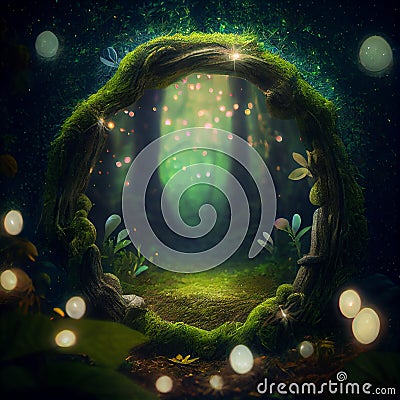 Generative AI, Mystical Forest: Enchanted Bokeh Border for Fantasy Designs Stock Photo