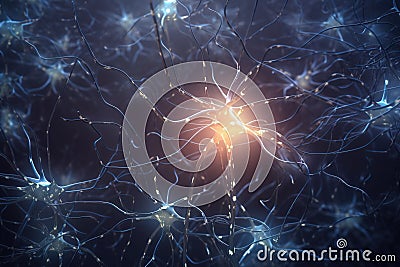 Generative AI of a network of neurons producing electrical activity concept for mental cognition function, brain-generated Stock Photo