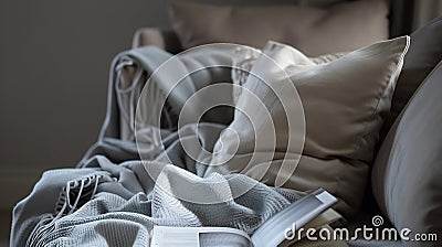 Generative AI Neutral luxury interior grey designer homeware lay out blank pack shot flat lay for book ebook or t Stock Photo