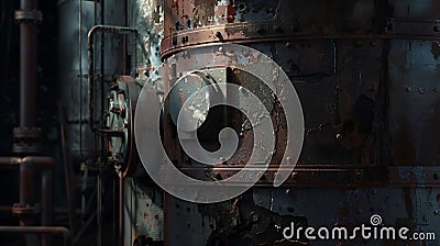 Generative AI Old rusty abandoned metallurgical plant. Ruined blast furnace business concept. Stock Photo