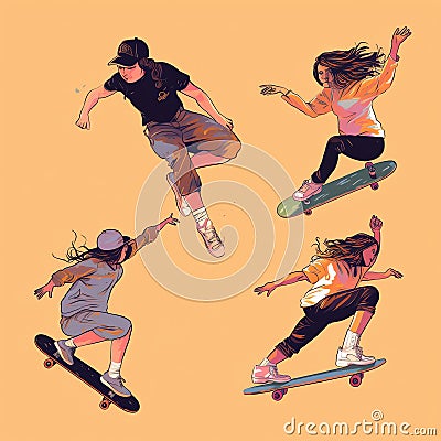 Generative AI Parkour and Graffiti Characters- Stock Photo