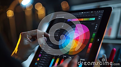 Generative AI Photo editor user interface on tablet computer business concept. Stock Photo