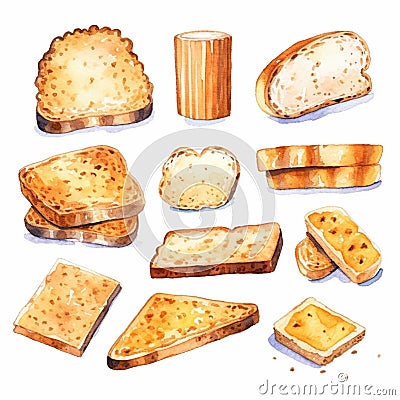 Generative AI Pieces of bread browned as result of toasting Delicious crust tender slices of bread prepared in toa Stock Photo