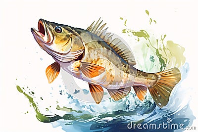 Animal_Bass_Fish_Watercolors_Illustration1_2 Stock Photo