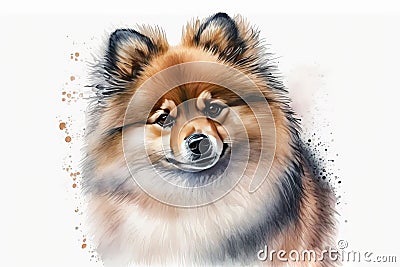 Generative AI. Portrait of a Pomeranian or Spitz. Small Toy Dog Breeds Stock Photo