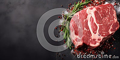 Raw fresh meat lamb mutton saddle Gray background Top view 1 Stock Photo