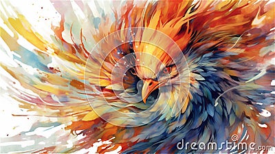 Generative AI, Resplendent Plumage: A Close-Up Glimpse of the Phoenix's Exquisite Feathers Stock Photo