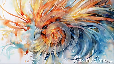 Generative AI, Resplendent Plumage: A Close-Up Glimpse of the Phoenix's Exquisite Feathers Stock Photo