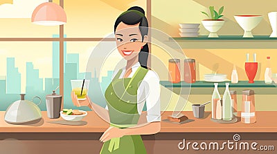 Generative AI Restaurant Food Waitress Character- Stock Photo