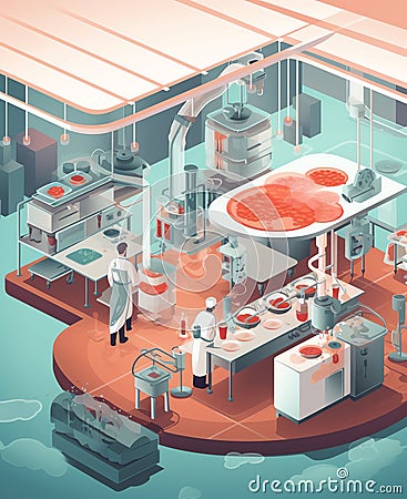 Generative AI Restaurant Kitchen Interior- Cartoon Illustration