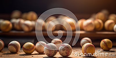 Generative AI, Rough and rugged texture of old baseball balls close up Stock Photo