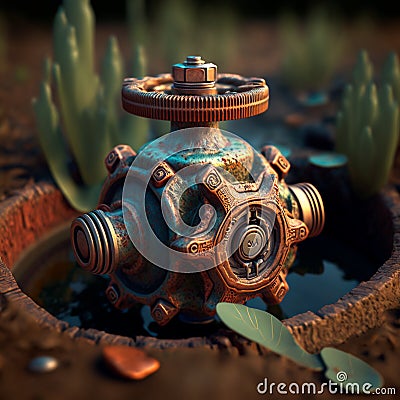 GENERATIVE AI, GENERATIVE, AI, rusted water valve Cartoon Illustration