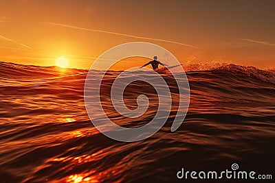 Generative ai: Silhouette of a man surfing at sunset in the ocean Stock Photo