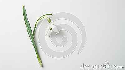 Generative AI Snowdrop spring first single flower isolated on white background Hello spring Creative layout Top vi Stock Photo