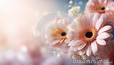 Generative AI, Soft flowers Closed view selective focus for background with copy space Stock Photo