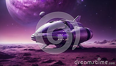 The spaceship landed on a planet with a purple atmosphere Stock Photo