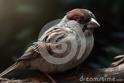 Generative AI.Sparrow close up, isolated on a black background Stock Photo