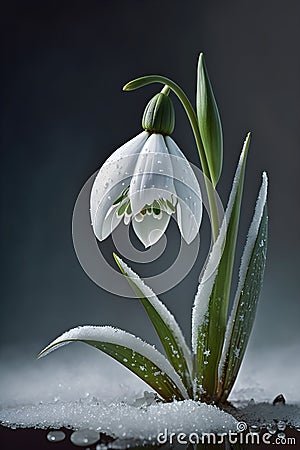 Generative AI spring greeting card with snowdrop flower Stock Photo