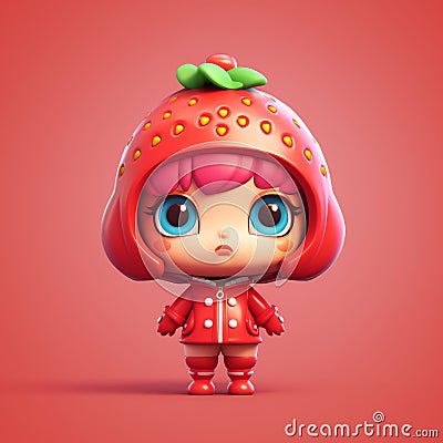 Generative AI Strawberry cute character- Cartoon Illustration