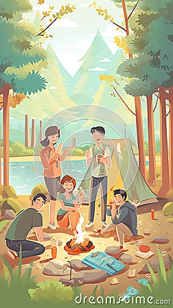 Generative AI Summer Camping- Cartoon Illustration