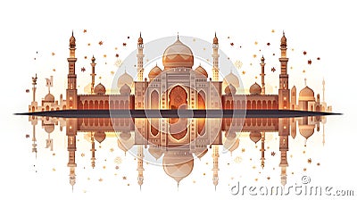 Generative AI. Symmetrical Illustration of a Majestic Arabian Palace at Sunset Cartoon Illustration