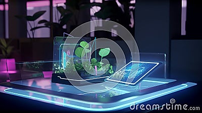 Generative AI of a tablet and a smartphone with a plant on the screen Stock Photo
