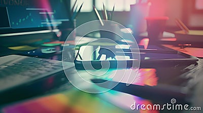 Generative AI Teamwork graphic designers creative drawing website ux app development and application for mobile ph Stock Photo
