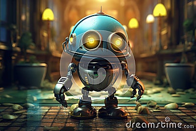 Generative ai on theme of beautiful futuristic toy robot, autonomous programmable new technique Stock Photo