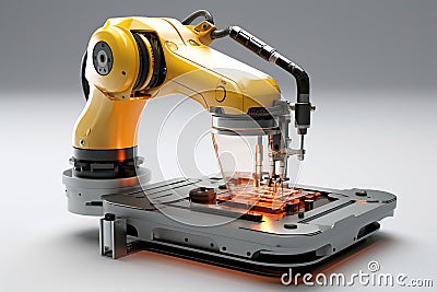 Generative ai on theme of beautiful robot inserts microchip for design natural abstract background Stock Photo