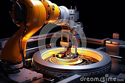 Generative ai on theme of beautiful robot inserts microchip for design natural abstract background Stock Photo