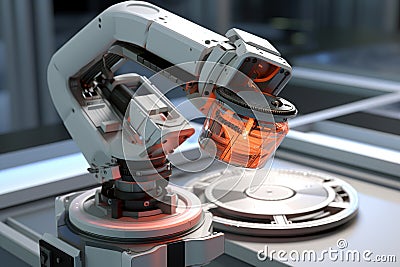 Generative ai on theme of beautiful robot inserts microchip for design natural abstract background Stock Photo