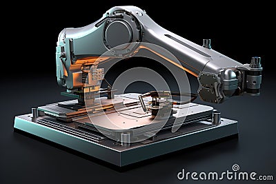 Generative ai on theme of beautiful robot inserts microchip for design natural abstract background Stock Photo