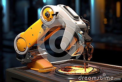 Generative ai on theme of beautiful robot inserts microchip for design natural abstract background Stock Photo