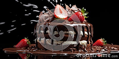 Three chocolates cake with chocolate drips on a black background 2 Stock Photo