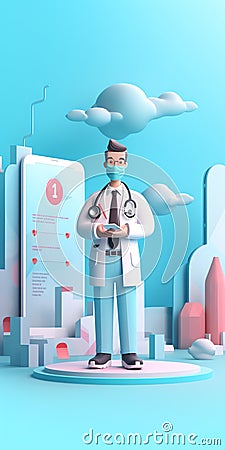 Generative AI Tiny Doctor Character with- Stock Photo