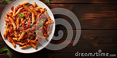 Top view plate Penne All arrabbiata pasta cooked 4 Stock Photo