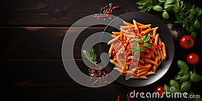 Top view plate Penne All arrabbiata pasta cooked 1 Stock Photo