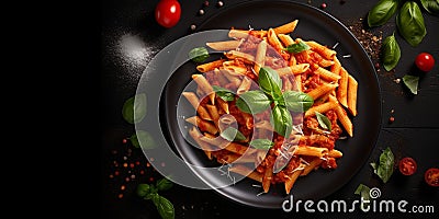 Top view plate Penne All arrabbiata pasta cooked 3 Stock Photo