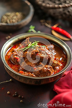 Generative AI Traditional homemade Mutton curry from Asian cuisine. Spicy beef curry. Goan style beef vindaloo. Tr Stock Photo