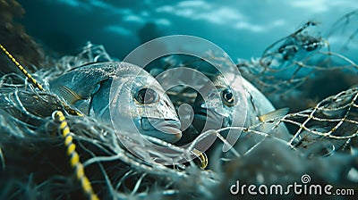 Trapped_in_ghost_nets_in_the_Aegean_Sea_4 Stock Photo