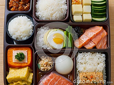 Typical Japanese bento with various fillings Stock Photo
