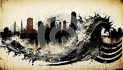 Generative AI, Urban Tsunami: A Dynamic Grunge Background of Bold Wave-like Shapes and Gritty Textures Stock Photo