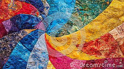 Generative AI Vibrant Abstract Patchwork Textile with Dynamic Patterns and Multicolored Fabrics business concept. Stock Photo