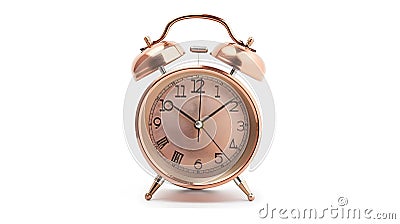 Generative AI Vintage copper alarm clock Single object isolated on white background Creative layout Design element Stock Photo