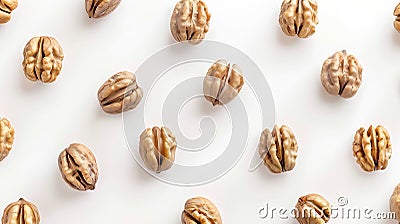 Generative AI Walnuts Isolated Walnut kernel Nut on white background Top view Flat lay Collection Pattern busines Stock Photo