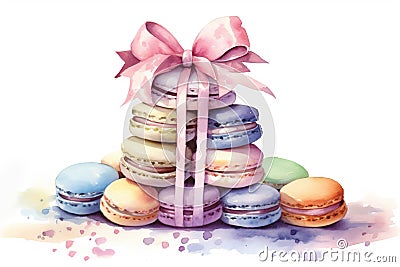 Generative AI. Watercolor set macaroons decorated isolated on white background Stock Photo
