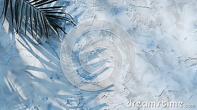 Generative AI White blue grunge cement texture wall leaf plant shadow backgroundSummer tropical travel beach with Stock Photo