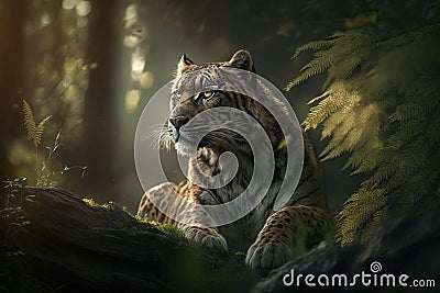 Generative AI. Wild adult bengal female tiger or panthera tigris tigris in the woods Stock Photo