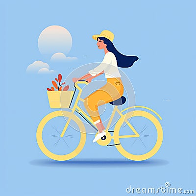Generative AI Woman with a bicycle- Cartoon Illustration