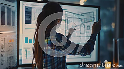 Generative AI Woman designer create website design wireframe Sketch prototype framework layout future design proje Stock Photo